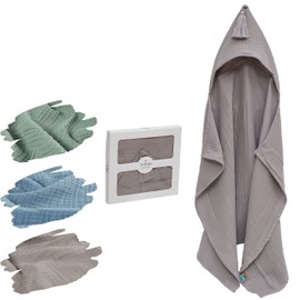 sei Design Organic Bath Poncho with Hood, 75 x 100 cm, 4-Ply Muslin, 100% Organic Cotton, Organic Hooded Bath Towel