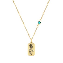 Madison Tyler May Birth Flower and Birthstone Necklace for Women | Lily of the Valley Gold Charm Simple Birth Month Flower Necklace | Birthday Gifts for Women