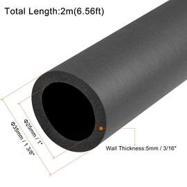 MECCANIXITY Foam Tubing, 25mm ID 35mm OD 2m Length Tube Covers for Handle Grip Support Pipe Insulation, Black