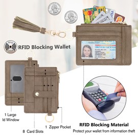 KNGITRYI Wallet Keychain Wristlet for Women,Slim RFID Credit Card Holder Purse Tassel Keychain Bangle Key Ring for Men Women(Clay Brown)