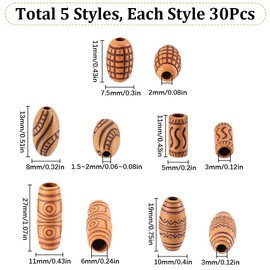 SUNNYCLUE 150Pcs Imitation Wooden Macrame Beads Wood Hair Bead Long Tube Dreadlocks Braid Oval Acrylic Large Hole Peru Loose Beads for Jewelry Making Bracelet Sweater Chain DIY Crafting Beginners