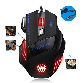 Jiale 2 Pack Zelotes 7200 DPI 7 Buttons Professional LED Optical USB Wired Gaming Mouse Mice for Gamer, PC, MAC, Laptop--Black                        