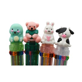 Lopenle 8 Pieces Multicolor Ballpoint Pens 10-in-1 Colored Pens Shuttle Barrel Pens 10 Colors Rabbit Animal Retractable Pens Dinosaur Cow Pens For School Office Christmas Party