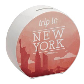 Money Box with Beautiful Motif and Text – Trip to New York in Red Money Box for the Next City Trip to New York as a Gift for People Who Like to Travel Around the World