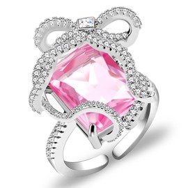 Uloveido Pink Cubic Zirconia Exaggerate Cocktail Party Rings Open Adjustable Big Bow Bowknot Bypass Wrap Rings for Women YB4533 (Pink)