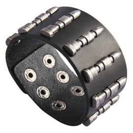 Jeilwiy Leather Cuff Bracelet Bullets Wrap Bracelet Punk Rock Biker Tough Guy Wristband Bangle Black