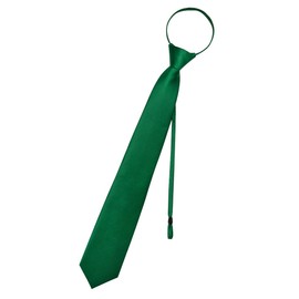 YourTies Zipper Ties for Men Satin Emerald Green Tie With Pocket Square Set And Adjustable Pretied Solid Color Neck Tie