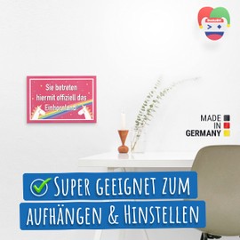 DankeDir! Sie betreten offiziell das Einhornland - Schild Süße Wand-Deko Türschild Mädchen Wohnung Geschenkidee Geburtstagsgeschenk - beste Freundin Süße lustige Deko