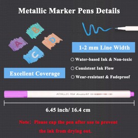 SAYEEC Metallic Brush Pens 15 Colors Art Metallic Markers Soft Brush Tip Calligraphy Paint Pens for Black Paper Rock Painting Lettering Card Making Wine Glass Easter Egg DIY Album Scrapbook Crafts