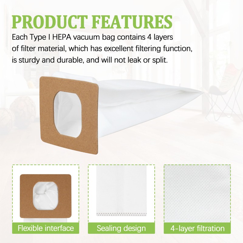 10 Pack Type I HEPA Vacuum Bags Replacement Compatible with