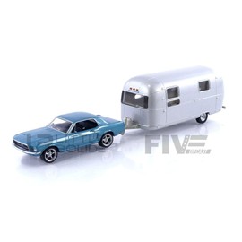 Norev 270582 Ford Mustang 1968 Bleu métallisé et Caravane Airstream Jet-car Collectible Miniature, Blue Metallic