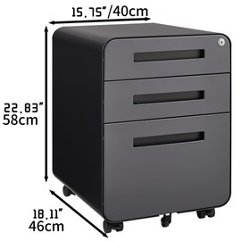 espidoo 3 Drawer File Cabinet: Mobile Locking Storage with Wheels - Heavy Duty Steel Office Organizer for Confidential Documents & Office Supplies