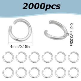 HOBBIESAY 2000Pcs Stainless Steel Open Jump Rings 4mm Tiny Metal Rings Round Ring Connectors for DIY Bracelet Necklaces Earrings Jewelry Making Findings