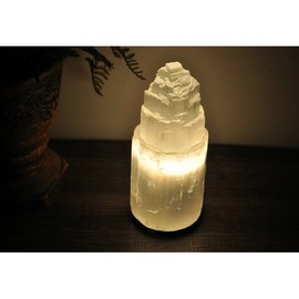 Natures Artifacts Selenite Lamp, Selenite Crystal Lamp, Selenite Tower Skyscraper Lamp, 8" (20 cm)
