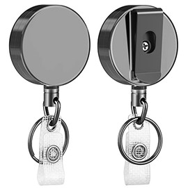 KTRIO 2 Pack Badge Reel, Heavy Duty Metal ID Badge Holder reels Retractable with Lanyard for Name Card Keychain, Steel Wire Cord Up to 25 inch