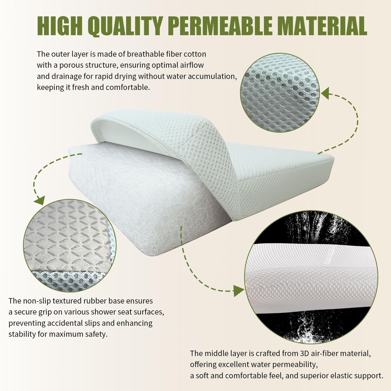 Gwremzlox Shower Seat Cushion,Thickened Shower Chair Cushion 4D Air Fiber