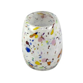 Votive Candle Holder. Hand Blown Art Glass in White Studio Mix."J P Patches". Made in Seattle. Artist Dehanna Jones.