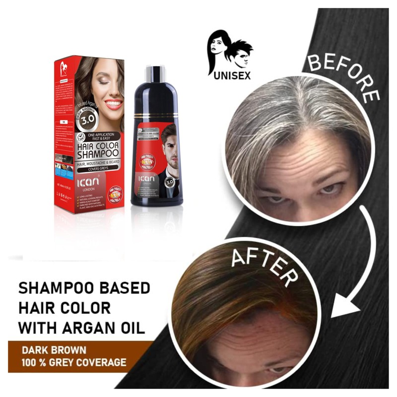 Hair Color Shampoo Dark Brown 3.0 100% Gray Coverage 400ML