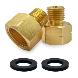 Gas Adapter Brass Connector - Gas Hose Coupling with 1/4 Male to 3/8 Female Left Thread - Gas Connection Adapter Brass for Gas Stove, Camping Stove - With 2 Sealing Rings (Pack of 2)