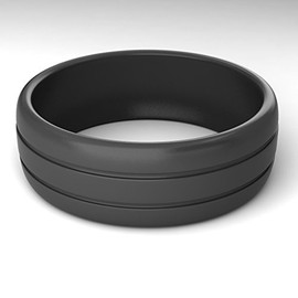 Silicone Wedding Ring for Athletic Men- Double Debossed Silicone Wedding Band Design - Black and Gray-2 Piece Set (8)
