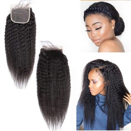 Italian Coarse Yaki Straight Curly 5x5 Transparent Lace Closure Afro Kinky Straight Human Hair Top Closures Piece with Baby Hair For Black Women