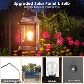 UBright Solar Lantern Solar Outdoor Lights Metal Solar Lights for Outside, Hanging Solar Lights Outdoor Waterproof Solar Lanterns Solar Garden Lights Solar Lights for Patio Yard LED Bulb 2 Pack