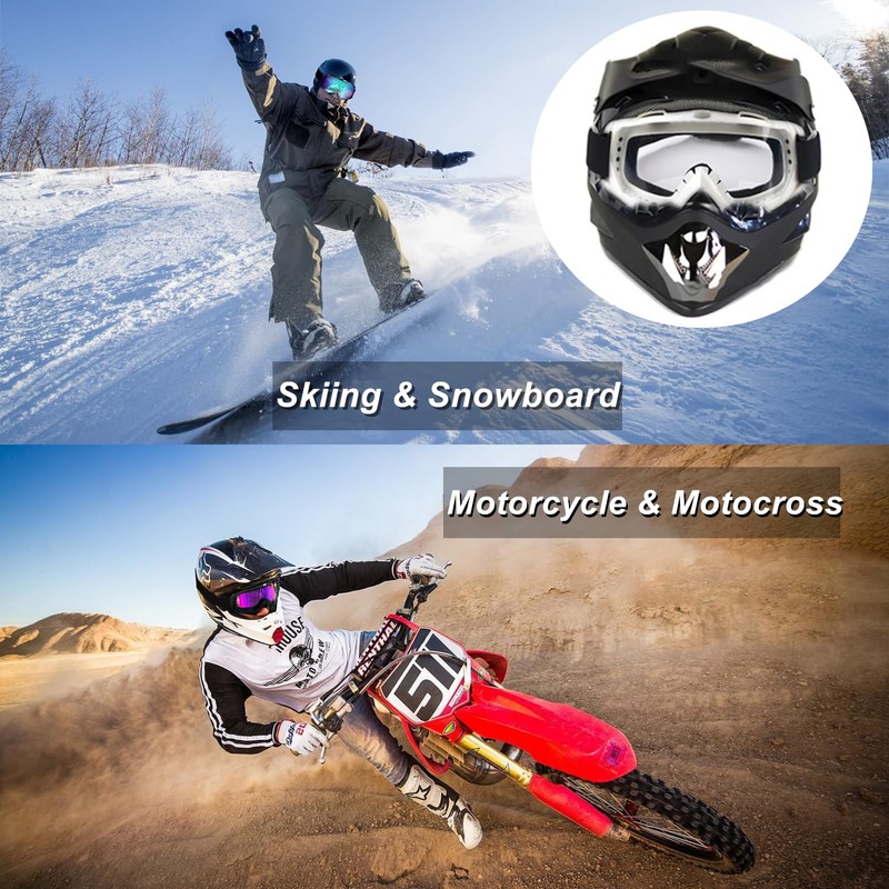 LJDJ Dirt Bike Goggles, Motorcycle Goggles 2 Pack ATV Goggles