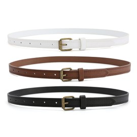 HOTWILL 3 Pack Skinny Women Belts for Jeans Dresses Thin Ladies Waist Belt with Vintage Buckle Black Brown White Small
