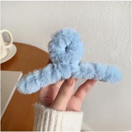MUJU Fluffy Hair Clips, 13 cm, Set of 2, Assorted Colours (Blue/2pack)
