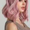 Peluca Ondulada Rosa Corta de 36 cm, Pelucas Sintéticas Rizadas,