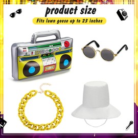 Summer Porch Goose Outfit with Sunglasses for 23'' Porch Statue 80s/90s Goose Outfit with Gold Chain Boom Box Hat(White)