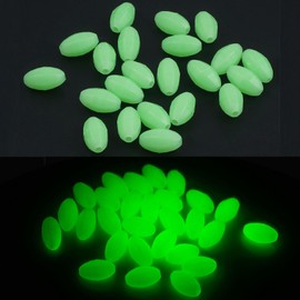 JSHANMEI Glow Fishing Beads Hard Plastic Luminous Beads Green Oval Bait Egg Fish Beads Fishing Line Ball Stopper Tool Jigs Rig Saltwater Fishing Lure Tackles 80pcs