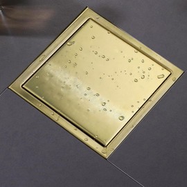 6 Inch Square Shower Floor Drain, Shower Drain Kit with Flange and 2 in 1 Tile-Insert Cover, Square Shower Drain, SUS 304 Stainless Steel Floor Drain,Brushed Gold