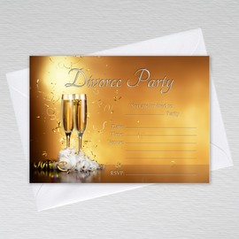 Pack of Divorce Party Invitations with Envelopes: Gold Champagne Divorce Party Invites (Pack of 20 with Envelopes)