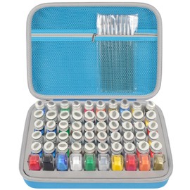 ALKOO Model Paint Storage Case for Testors Paint Set, Paints Organizer Carrying Bag Holds 60 Bottles with 9 Fine Detail Miniatures Brushes, Enamel Paint Container, Drawing Ink Holder- Box Only- Blue