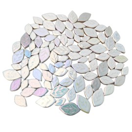 500g Random Iridescent Leaves Ceramics Mosaic Tiles,Making Creative 3 Size Ceramic Mosaic Pieces for DIY Craft,Flowerpots, Vases, Cups, Garden Decor Mosaic Making Supplies (White)