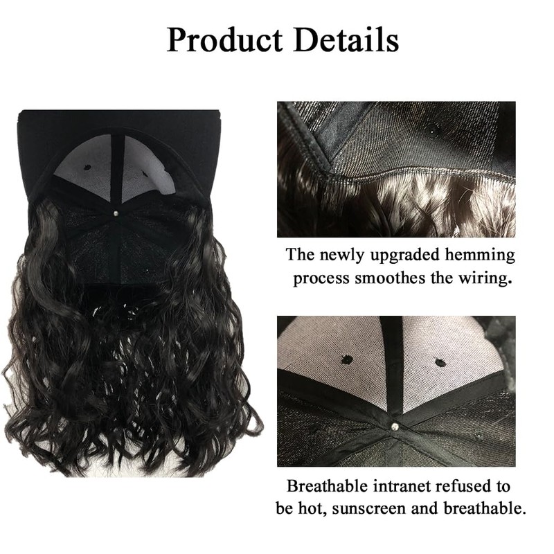 Hat Wig (Brown Black, 14 Inch-Curly)