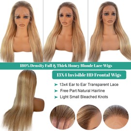 Munx Highlight Blonde Lace Front Wigs Human Hair for Women, 180% Density 30in Highlight Ombre Lace Front Wig 100% Unprocessed Human Hair 13X4 Glueless Wigs Pre Plucked with Baby Hair