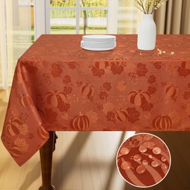 Smiry Thanksgiving Tablecloth 52x70 Inch, Fall Waterproof Damask Table Cloth for Rectangle Table, Pumpkin Fabric Jacquard Table Covers for Harvest Parties, and Holiday Dinner, Terracotta/Rust