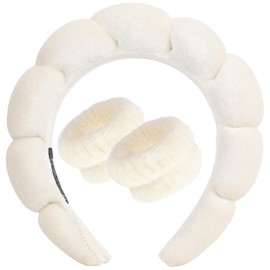 DRESHOW Spa Headband for Washing Face Wristband Set Sponge Soft Terry Cloth Makeup Skincare Non Slip Headband for Women