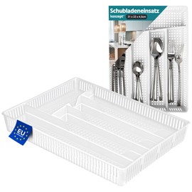 KONZEPT Besteckkasten für Schubladen 31x23x4,5cm Weiß - Praktischer Schubladen Organizer Küche, Besteckschublade Einsatz für optimale Küche Aufbewahrung & Organisation