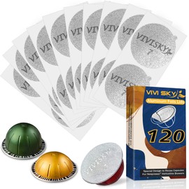 VIVI SKY 120Pcs Aluminum Foil Lids for Reusable Nespresso Pods Vertuoline, Coffee pods Seals Sticker Covers Compatible with Nespresso Vertuoline Reusable Pods Nespresso Refillable Capsules (120 Pack)