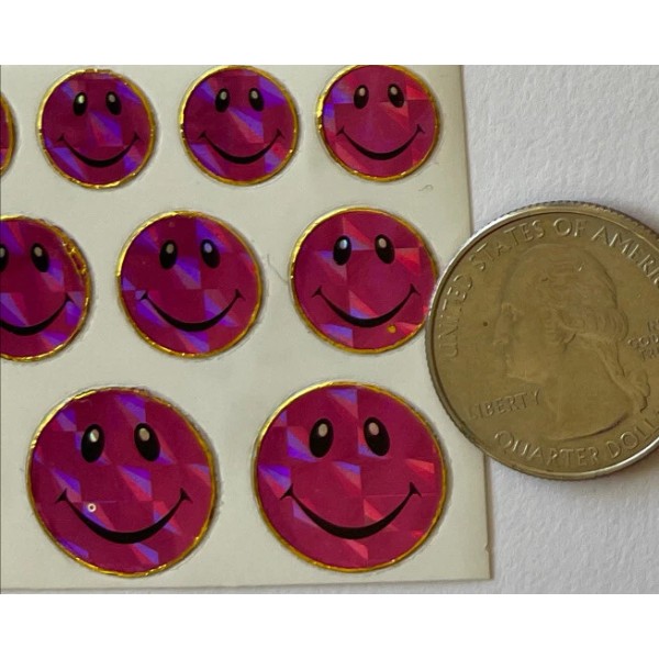 Unbranded PINK SMILING FACE CIRCLE Prismatic Stickers(12pc)
