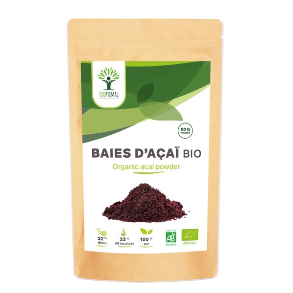 Organic Acai Powder – Superfood Rich in Iron Omega 9 Fibres – Powerful Antioxidant – Freeze-Dried Berry of Premium Quality – 100% Pure No Added Sugar – Packaged in France – Ecocert Certified – 50 g