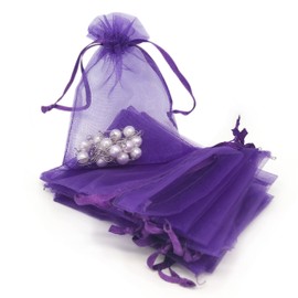 TheDisplayGuys 100-Pack 4x6 Purple Sheer Organza Gift Bags with Drawstring, Jewelry Candy Treat Wedding Party Favors Mesh Pouch