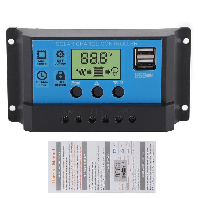 12V 24V Solar Charge Discharge Controller PWM LCD Display Dual