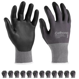 Cethona Safety Work Gloves MicroFoam Nitrile Coated - 6/12 Pairs, Breathable Seamless Knit Nylon Working Gloves for Men Women (Medium，gray)