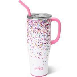 Swig Life 40oz Mega Mug, 40oz Tumbler with Handle and Straw, Extra Large Insulated Tumblers, Cup Holder Friendly Travel Mug, Stainless Steel 40 oz Tumbler, Reusable Insulated Water Bottle (Confetti)