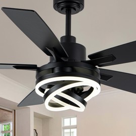 Chords Attic 52" Ceiling Fan with Lights and Remote Contro Modern Chandelier Ceiling Fan with Lights for Bedroom Living Room (Black)