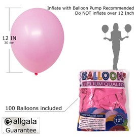 Allgala 100ct 12" Helium Grade Premium Latex Balloons-Pink-BL52009